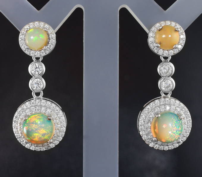 Замечательные серебряные серьги с кристаллическими эфиопскими опалами