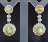 Замечательные серебряные серьги с кристаллическими эфиопскими опалами Серебро 925