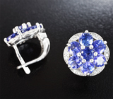 Великолепные серебряные серьги с яркими танзанитами Серебро 925