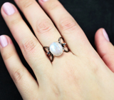 Серебряное кольцо с лунным камнем и синими сапфирами Серебро 925