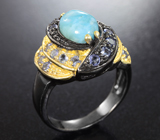 Серебряное кольцо с ларимаром и танзанитами Серебро 925