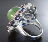 Серебряное кольцо с пренитом, синими сапфирами и голубыми топазами Серебро 925