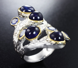 Серебряное кольцо с синими сапфирами и танзанитами