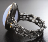 Серебряное кольцо с халцедоном 18+ карат и турмалином