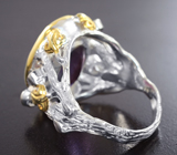 Серебряное кольцо с аметистом 20+ карат и родолитами
