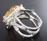 Серебряное кольцо с резным и ограненными цитринами и родолитами