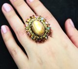 Серебряное кольцо с лабрадоритом, перидотами и разноцветными турмалинами