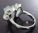 Серебряное кольцо с грубообработанными аквамаринами 7,86 карата и синими сапфирами Серебро 925