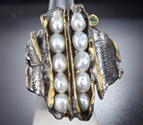 Серебряное кольцо с жемчугом барокко 22,44 карата и перидотом Серебро 925