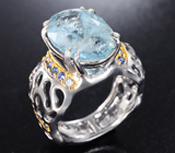 Серебряное кольцо с аквамарином 7,3 карата и синими сапфирами