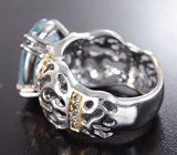 Серебряное кольцо с аквамарином 7,3 карата и синими сапфирами