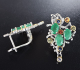 Праздничные серебряные серьги с изумрудами Серебро 925