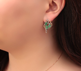 Праздничные серебряные серьги с изумрудами Серебро 925