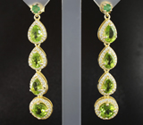 Элегантные серебряные серьги с перидотами и изумрудами Серебро 925