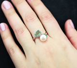 Серебряное кольцо с жемчужиной, редким грандидьеритом и изумрудами