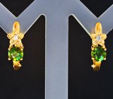 Серьги с зелеными турмалинами 0,95 карата и бриллиантами