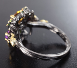 Ажурное серебряное кольцо с цитрином, аметистами, пиропом гранатом и диопсидами