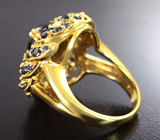 Превосходное серебряное кольцо cо звездчатым и синими сапфирами