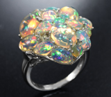 Роскошное серебряное кольцо с кристаллическими эфиопскими опалами и перидотами 
