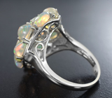 Роскошное серебряное кольцо с кристаллическими эфиопскими опалами и перидотами  Серебро 925