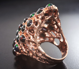 Роскошное крупное серебряное кольцо с кристаллическими черными опалами