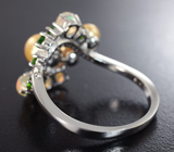 Серебряное кольцо с золотистым жемчугом, кристаллическими эфиопскими опалами и диопсидами Серебро 925