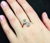 Прелестное серебряное кольцо с пренитом и аквамарином Серебро 925
