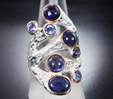 Серебряное кольцо с синими сапфирами и танзанитами  Серебро 925