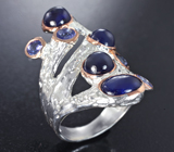 Серебряное кольцо с синими сапфирами и танзанитами  Серебро 925