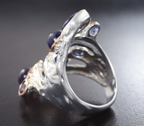 Серебряное кольцо с синими сапфирами и танзанитами 