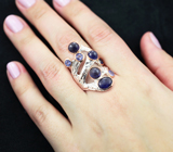 Серебряное кольцо с синими сапфирами и танзанитами  Серебро 925