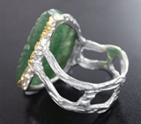 Серебряное кольцо с резным авантюрином, кристаллическими эфиопскими опалами и диопсидами