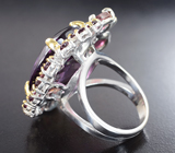 Серебряное кольцо c аметистом 16+ карат, слайсами турмалинов и родолитами