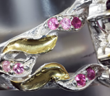 Серебряное кольцо cо слайсом арбузного турмалина 18+ карата, родолитами и аметистами