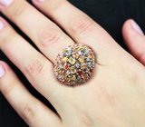 Праздничное крупное серебряное кольцо с разноцветными сапфирами