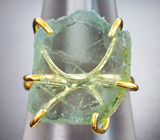 Золотое кольцо c крупным слайсом зеленого берилла 14,61 карата Золото