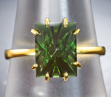 Золотое кольцо с насыщенным зеленым турмалином редкой огранки 3,19 карата