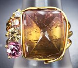 Золотое кольцо с арбузным турмалином 21,19 карата, разноцветными шпинелями и бриллиантами