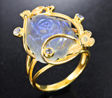 Золотое кольцо с резным лунным камнем 13,15 карата, танзанитами и бриллиантами