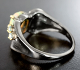 Серебряное кольцо c кристаллическим эфиопским опалом и голубыми топазами Серебро 925