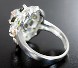 Серебряное кольцо c кристаллическим эфиопским опалом, зелеными турмалинами и цаворитами