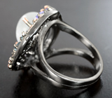 Серебряное кольцо с лунным камнем, танзанитами и голубыми топазами Серебро 925
