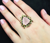 Серебряное кольцо с розовым кварцем 10+ карат и перидотами Серебро 925