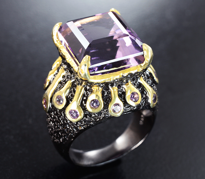 Серебряное кольцо с аметистами 15,5 карат