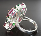 Серебряное кольцо с рубеллитом турмалином, сапфирами и цаворитами Серебро 925