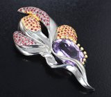 Серебряный кулон с аметистом 6,7 карата и красными сапфирами Серебро 925