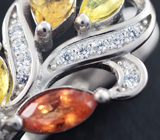 Чудесные серебряные серьги с карнелианом и разноцветными сапфирами Серебро 925