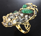 Золотое кольцо с кристаллами уральских изумрудов в породе 70,58 карата и бриллиантами