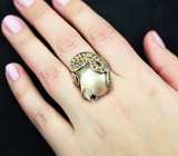 Серебряное кольцо с жемчужиной барокко 28,76 карата и синими сапфирами Серебро 925