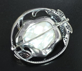 Серебряная брошь с жемчужиной барокко 62,6 карата и синими сапфирами Серебро 925